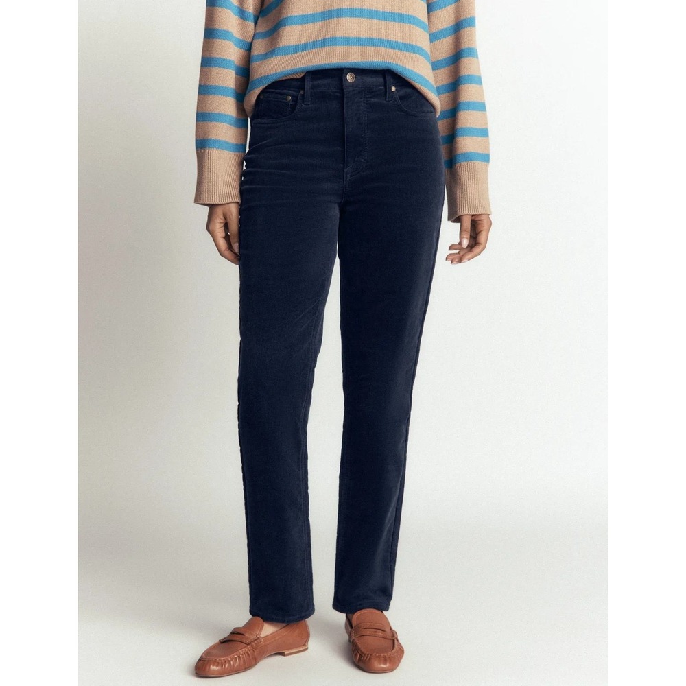 Boden Corduroy Pants Women 10 Navy Blue Excellent Straight Leg High Rise Trouser